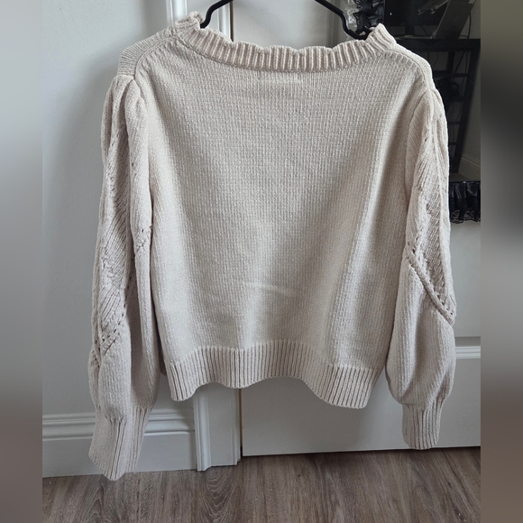 Cynthia Rowley Cream Knit Puff-Sleeve Sweater - Picture 4 of 4